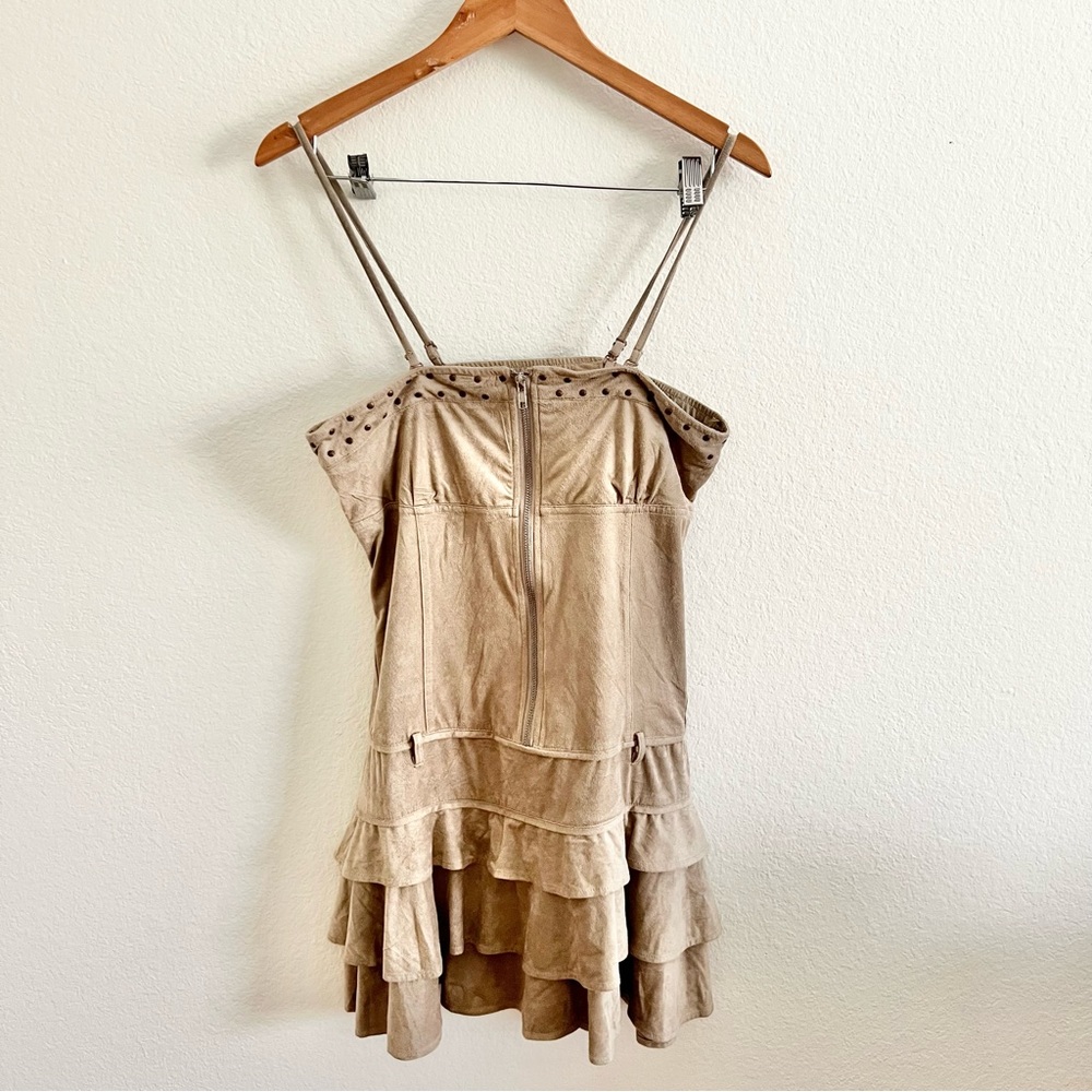Vintage 90s/Y2K Tan Suede Ruffle Hem Mini Dress Sz 13 NWT